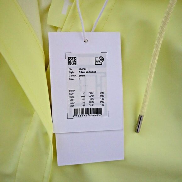 RAINS 18050 Women's Sz Small Straw Yellow A-Line Hooded Rain Coat Jacket $140 - Picture 6 of 8